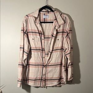Old Navy Cream Plaid Button-Up Shirt with Red and Black Stripes